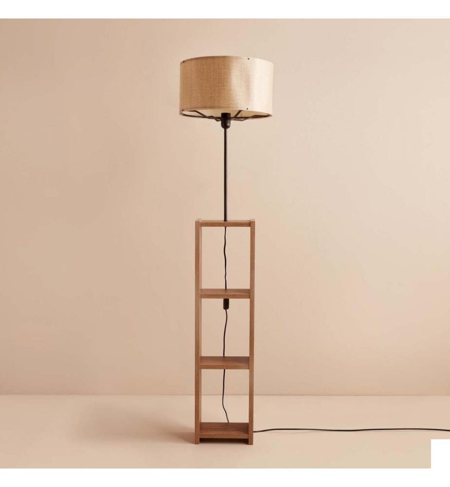 Lampadaire en bois, beige, 100 % TISSU, structure : 100 % BOIS