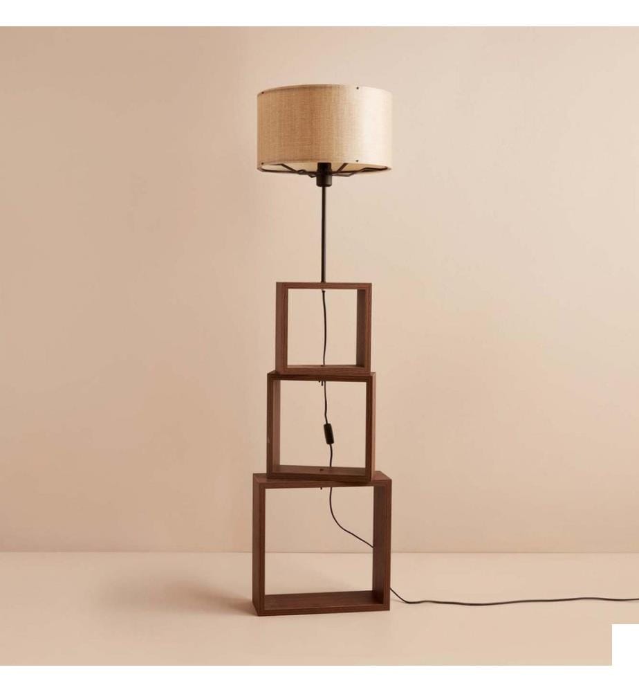 Lampadaire en bois, beige, 100 % TISSU, structure : 100 % BOIS