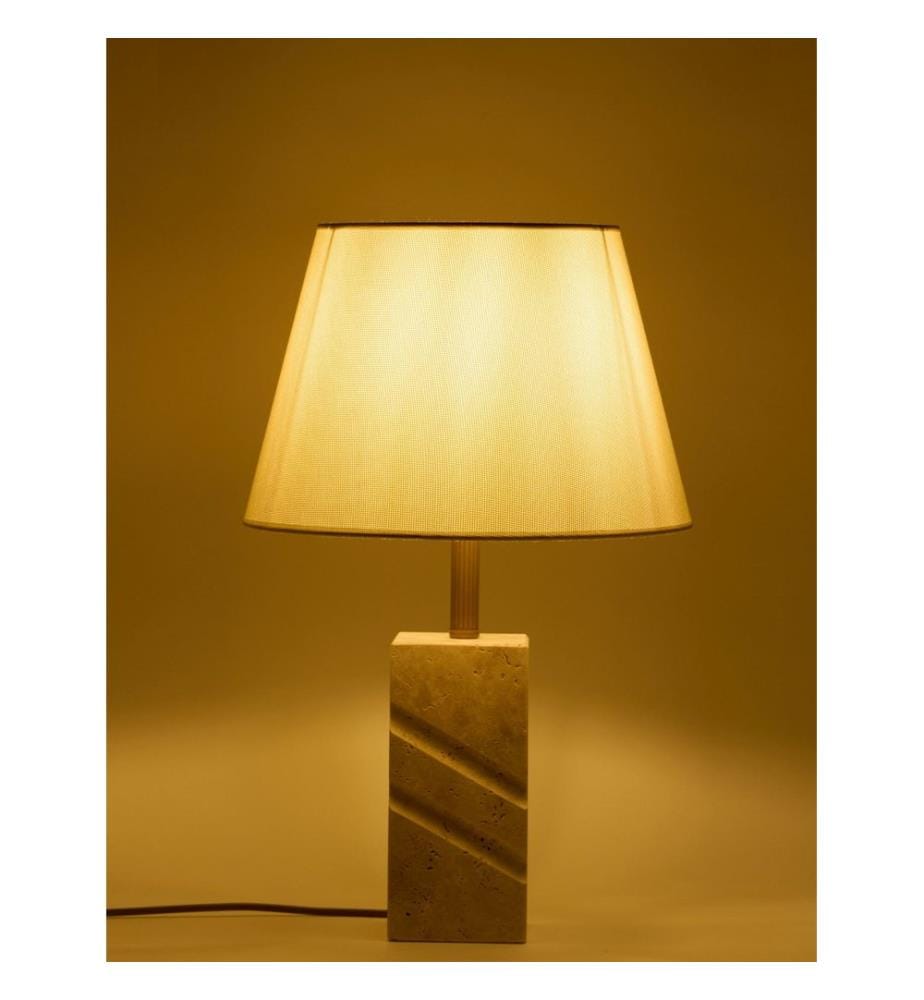 Lampe de table, crème, corps en travertin