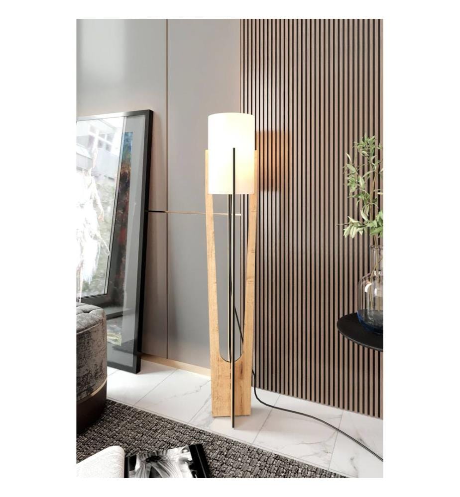 Lampadaire, corps en chêne, papier kraft et MDF