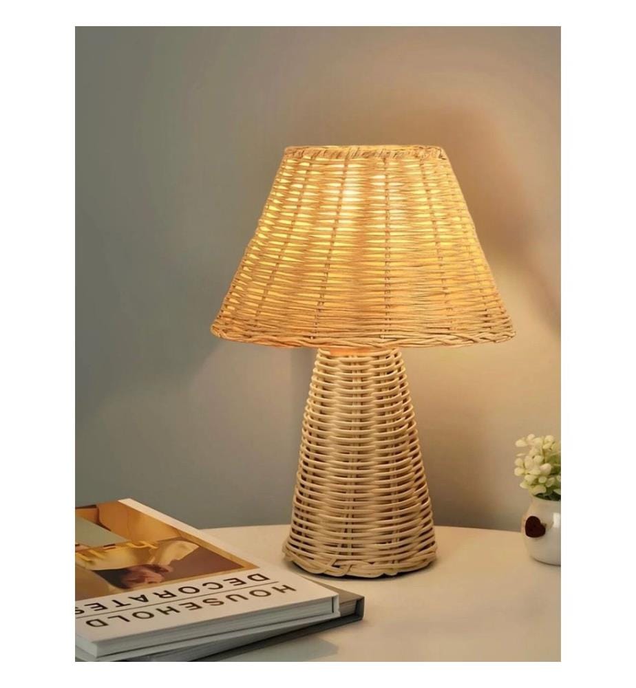 Lampe de table, beige, corps en bambou