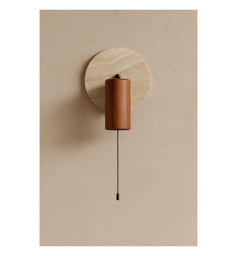 Applique murale, beige, noyer, corps en travertin