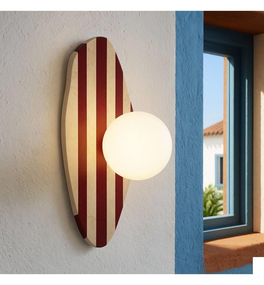 Applique murale, beige, blanc, rouge, corps en travertin
