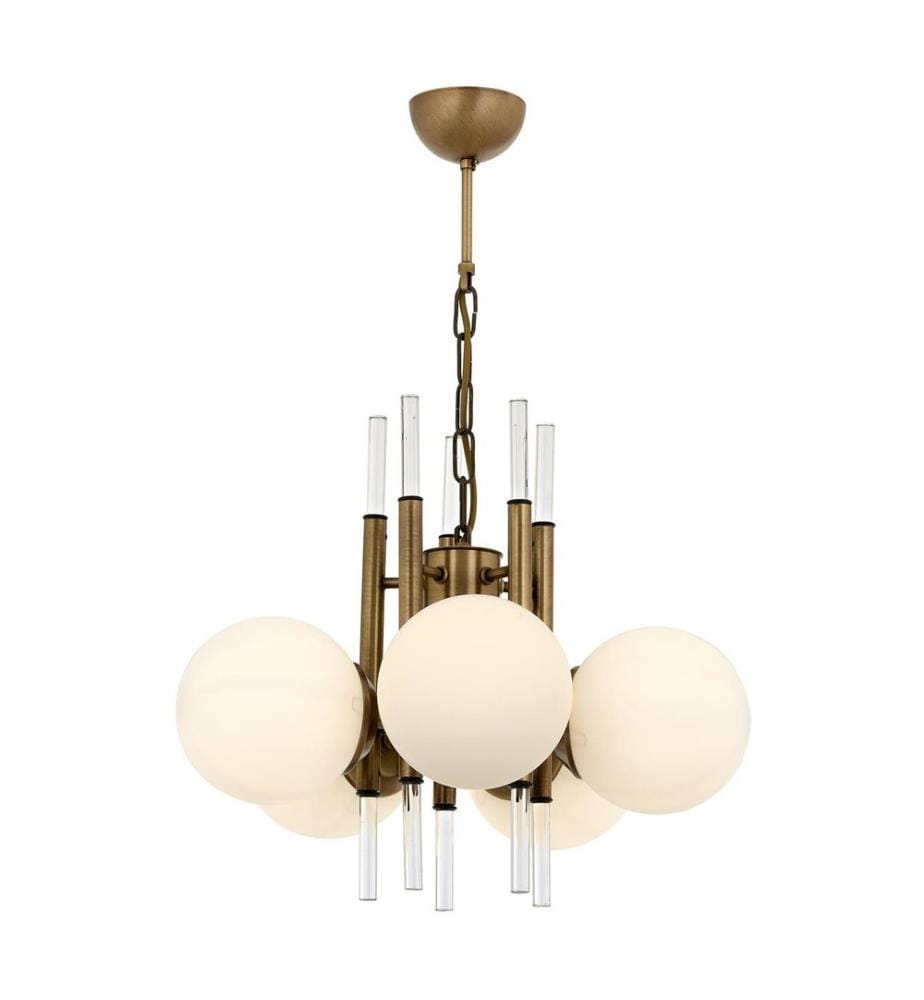 Lustre, Vintage, Blanc, Corps en métal, Chapeau en verre