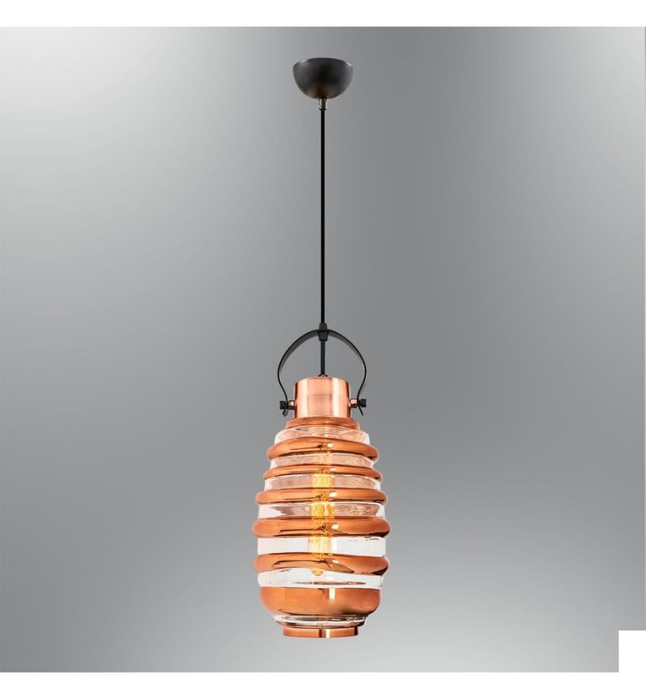 Lustre, Miel, Corps en métal, Chapeau en verre