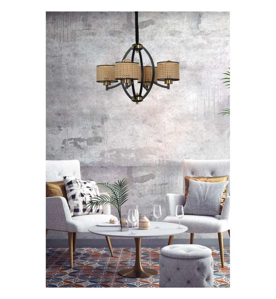 Lustre, brun, corps en métal, capuchon en tissu