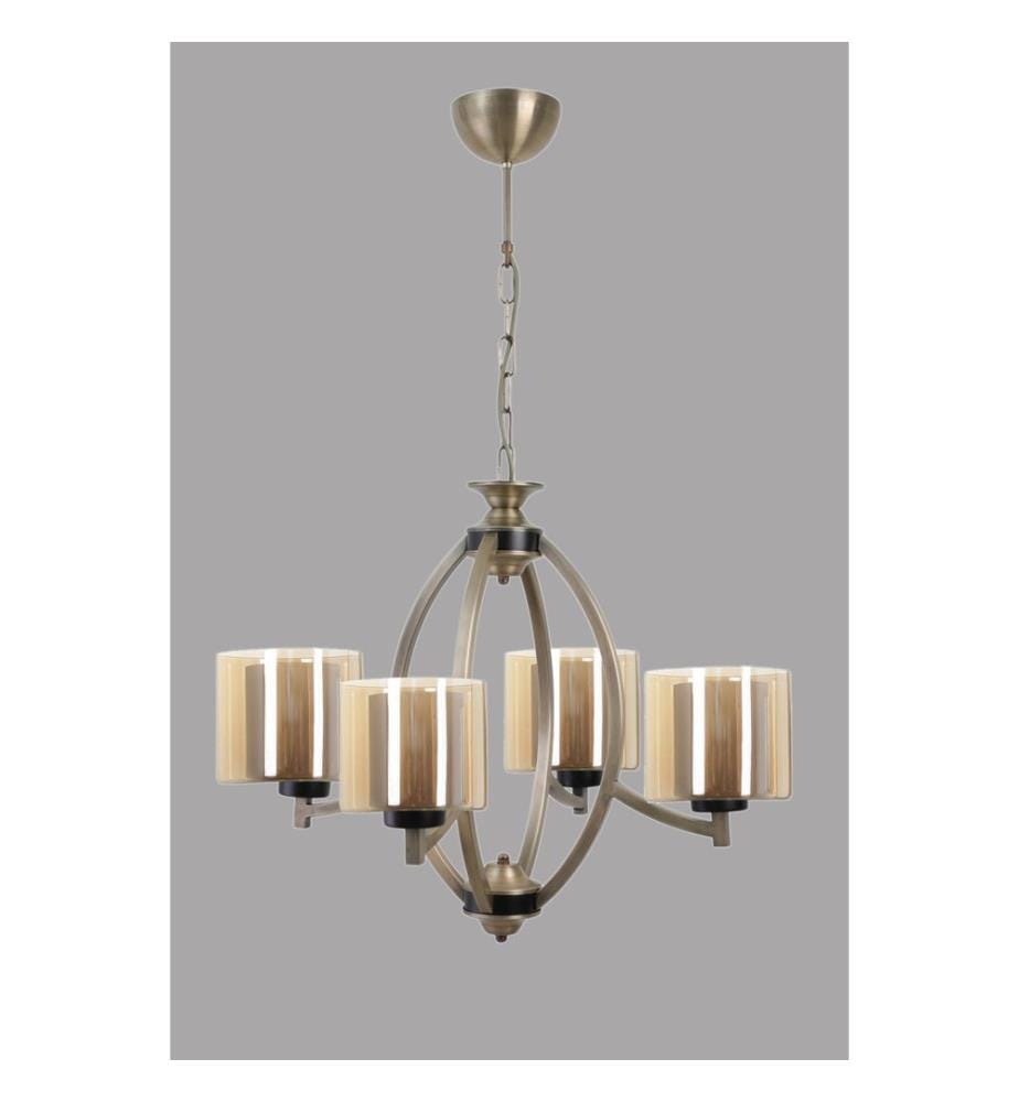 Lustre, Vintage, Corps en Métal, Chapeau en Verre