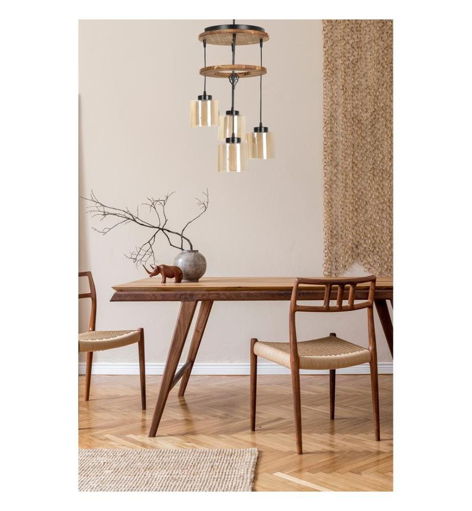 Lustre, Vintage, Corps en Bois, Chapeau en Verre