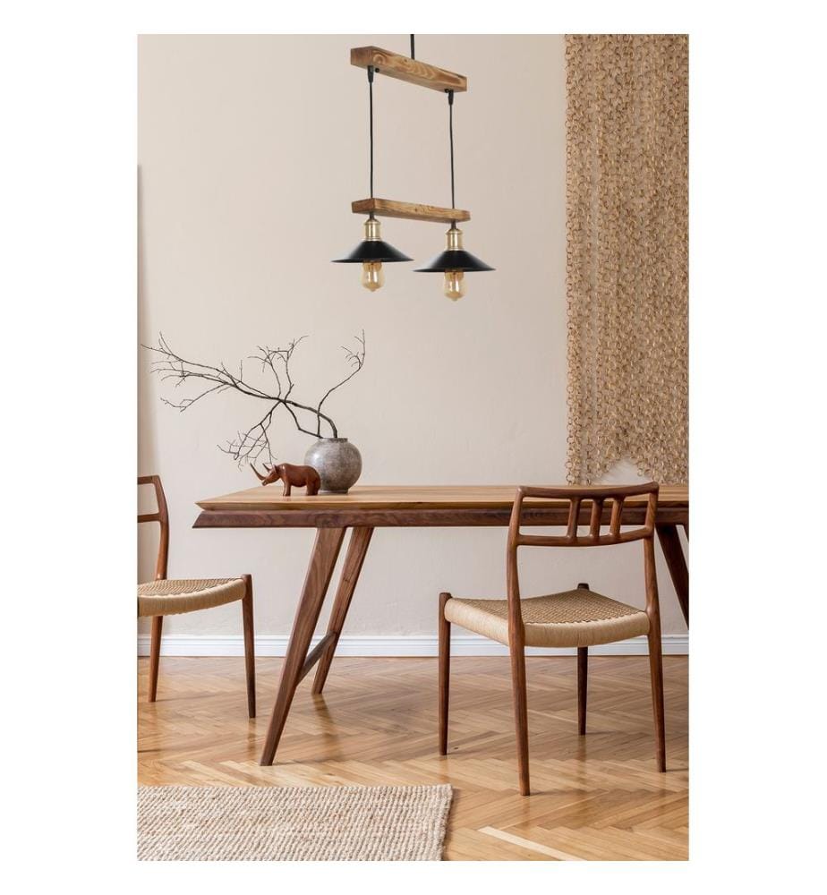 Lustre, Brun, Noir, Corps en bois, Chapeau en métal