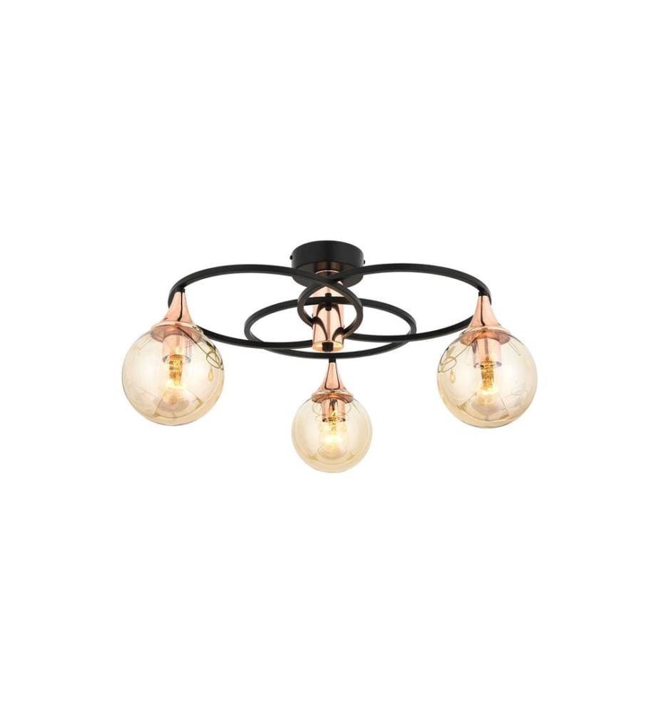 Lustre, Noir, Bronze, Corps en Métal, Chapeau en Verre