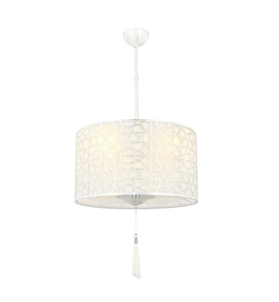 Lustre, Blanc, Corps en métal, Chapeau en tissu