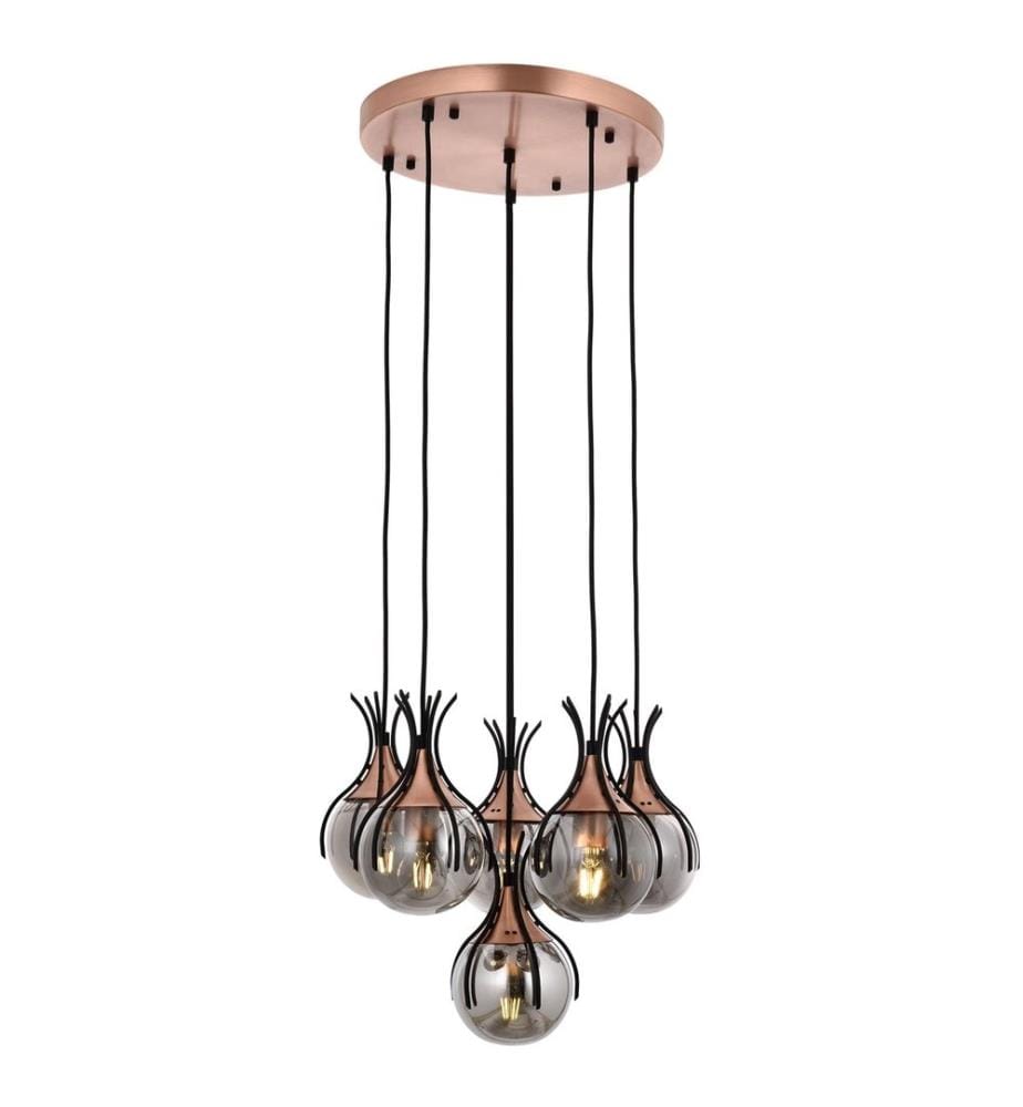 Lustre, Noir, Bronze, Corps en Métal, Chapeau en Verre