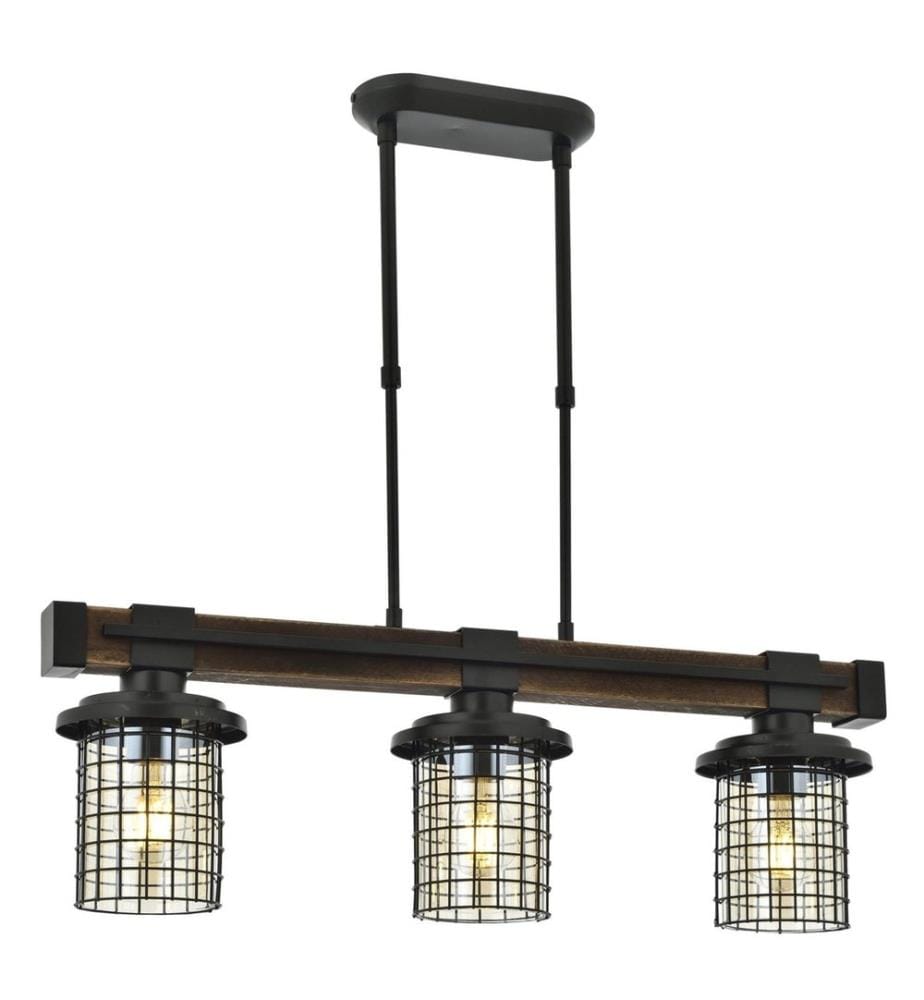 Lustre, Noir, Chêne, Corps en Métal, Chapeau en Verre