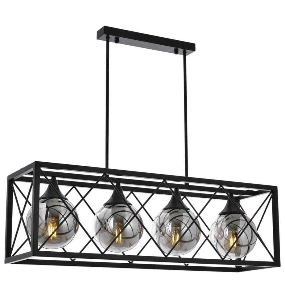 Lustre, Noir, Corps en Métal, Chapeau en Verre