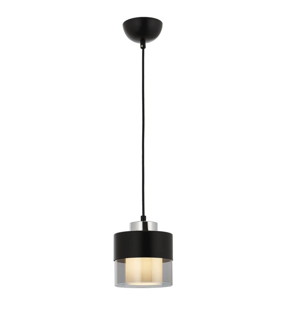 Lustre, Noir, Argent, Corps en métal, Chapeau en verre