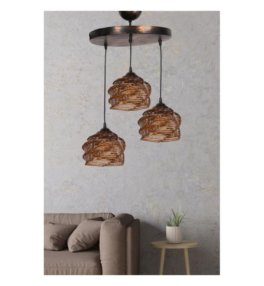 Lustre, Antiquation, Corps en métal, Chapeau en bois