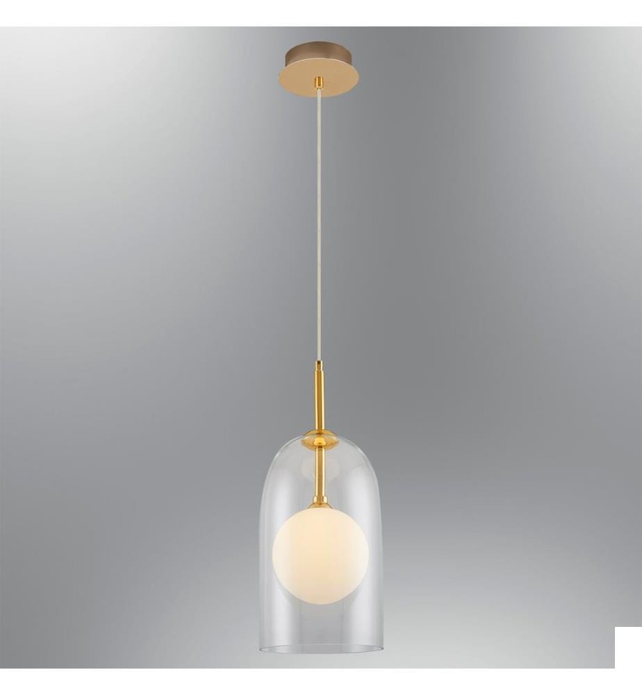 Lustre, Transparent, Corps en métal, Chapeau en verre