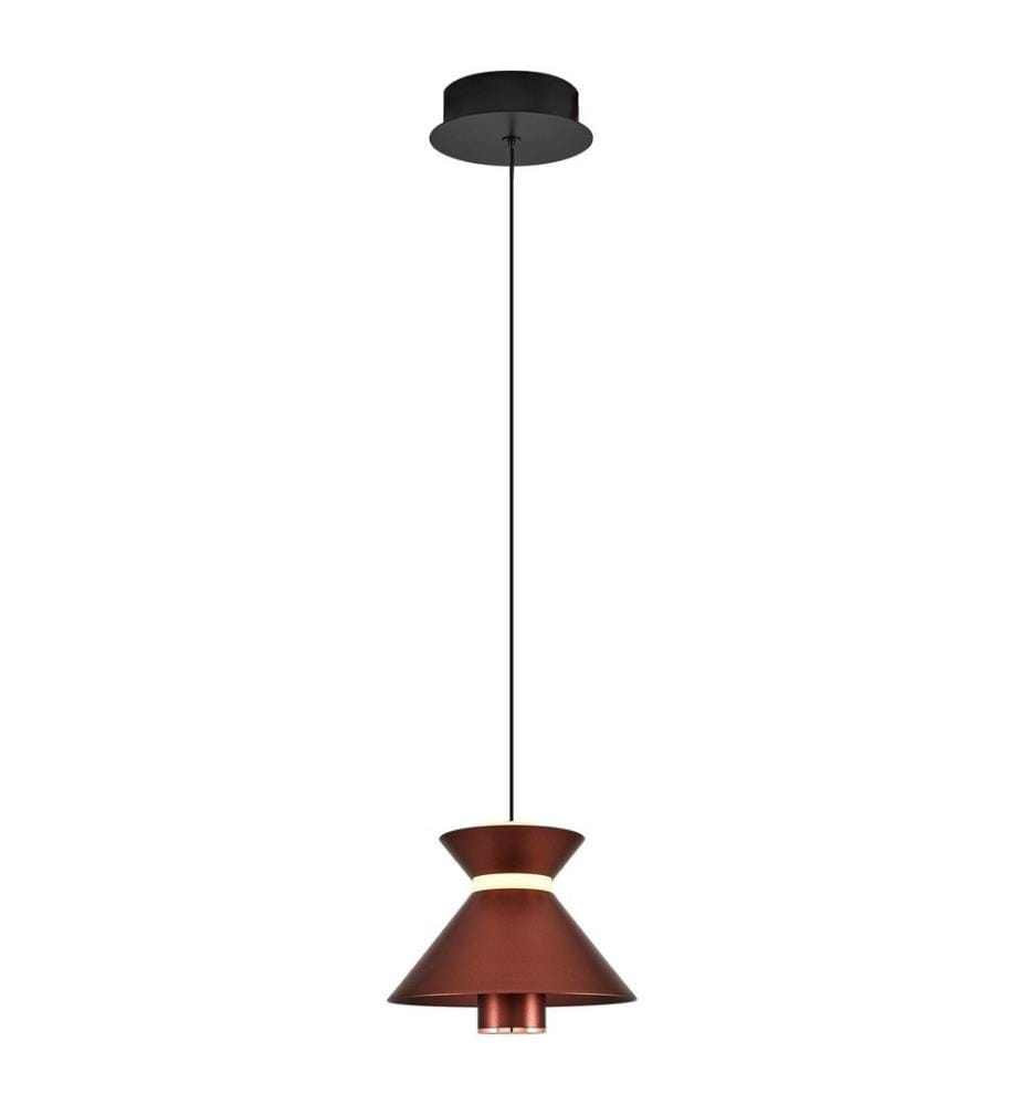 Lustre, Marron, Corps en métal, Chapeau en verre opale