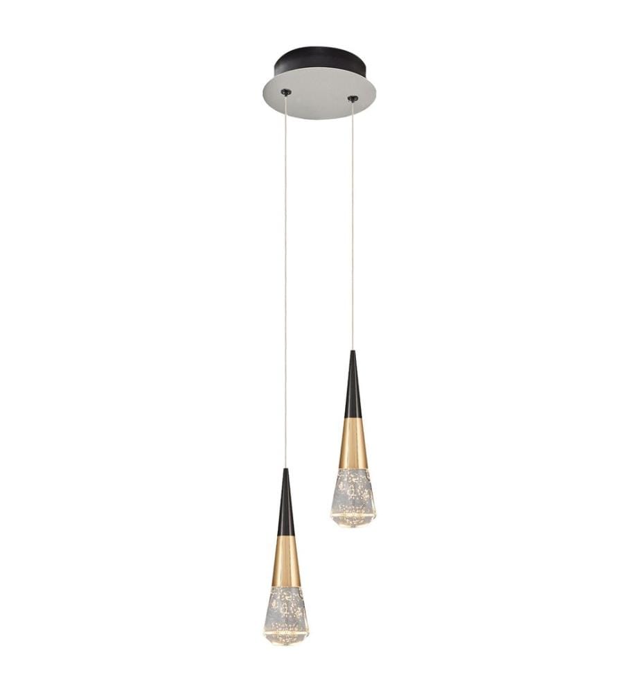 Lustre, Platine, Noir, Corps en métal, Chapeau en verre opale