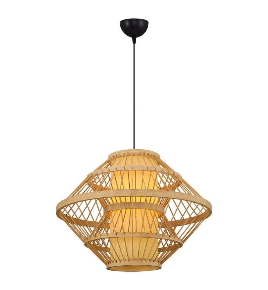 Lustre, chêne, corps en plastic / chapeau en rotin