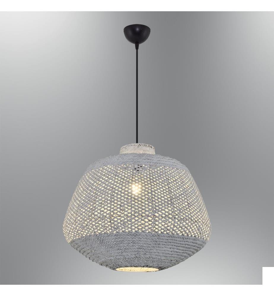 Lustre, blanc, corps en plastic / chapeau en rotin