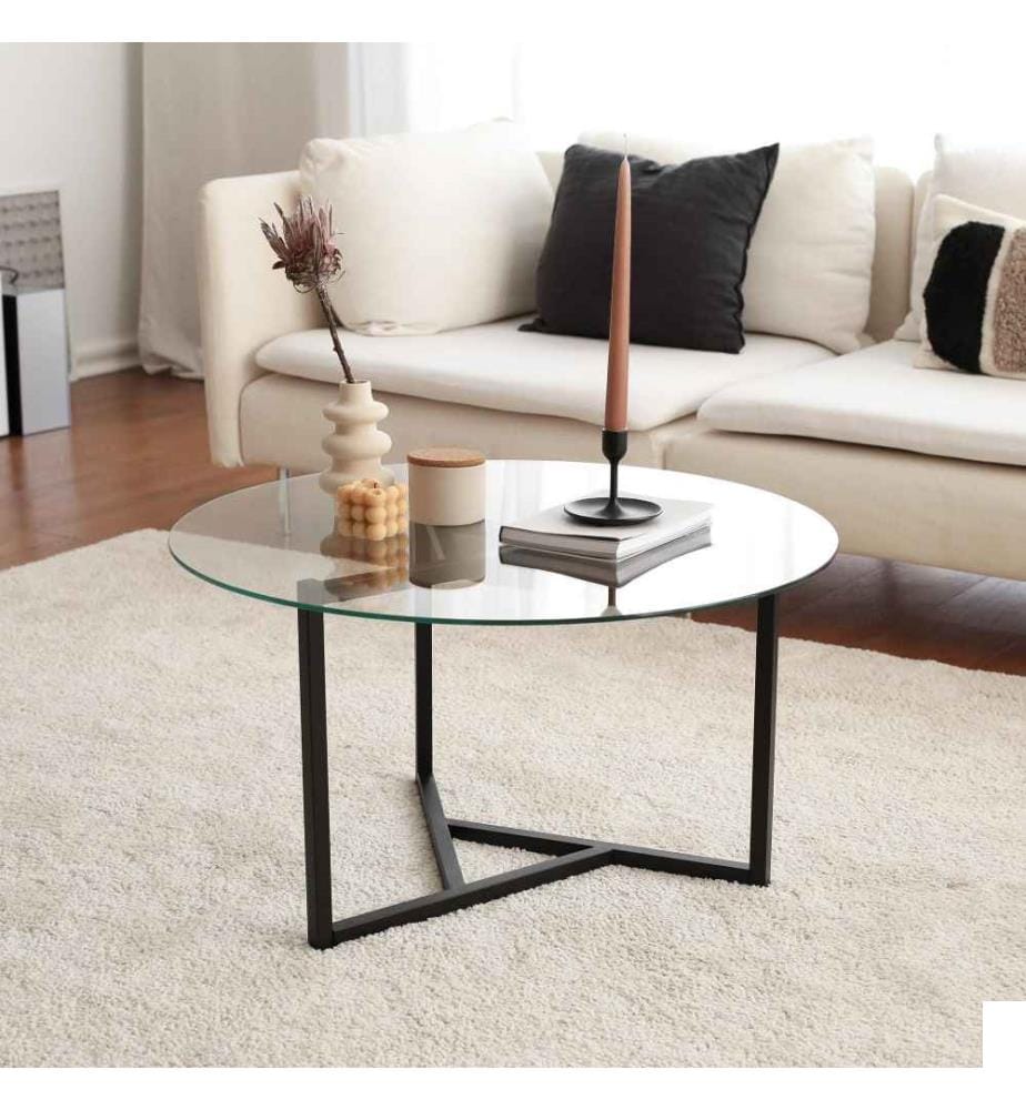 Table basse, transparente, noire, en métal