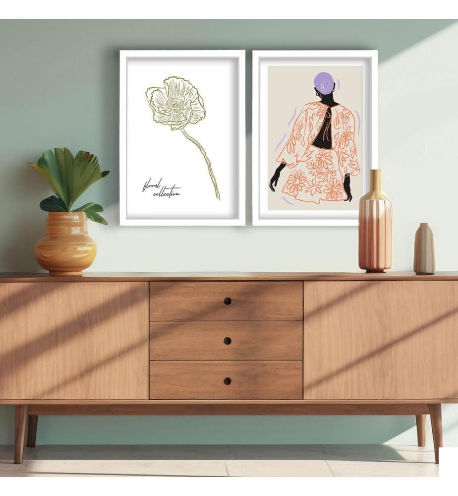 Peinture décorative sur MDF avec cadre, 2 pièces, multicolore, 100 % MDF, cadre : 100 % BOIS