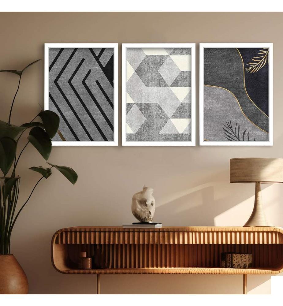 Peinture décorative sur MDF avec cadre, 3 pièces, multicolore, 100 % MDF, cadre : 100 % BOIS