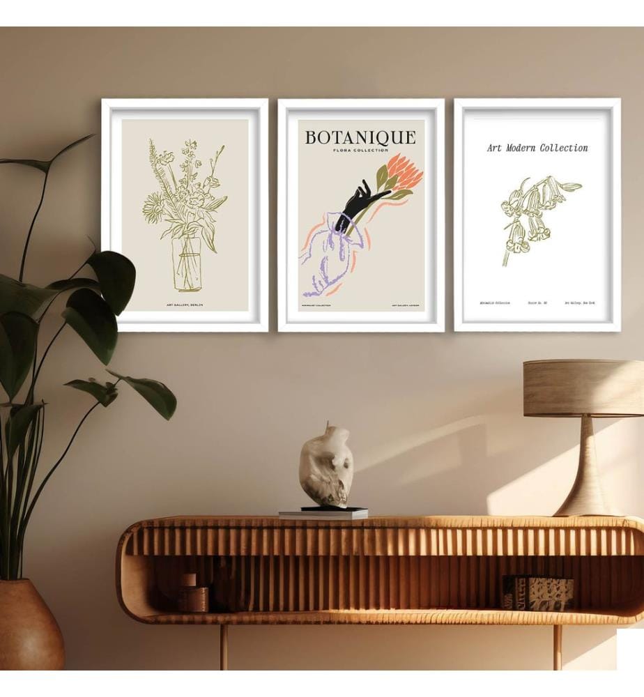 Peinture décorative sur MDF avec cadre, 3 pièces, multicolore, 100 % MDF, cadre : 100 % BOIS