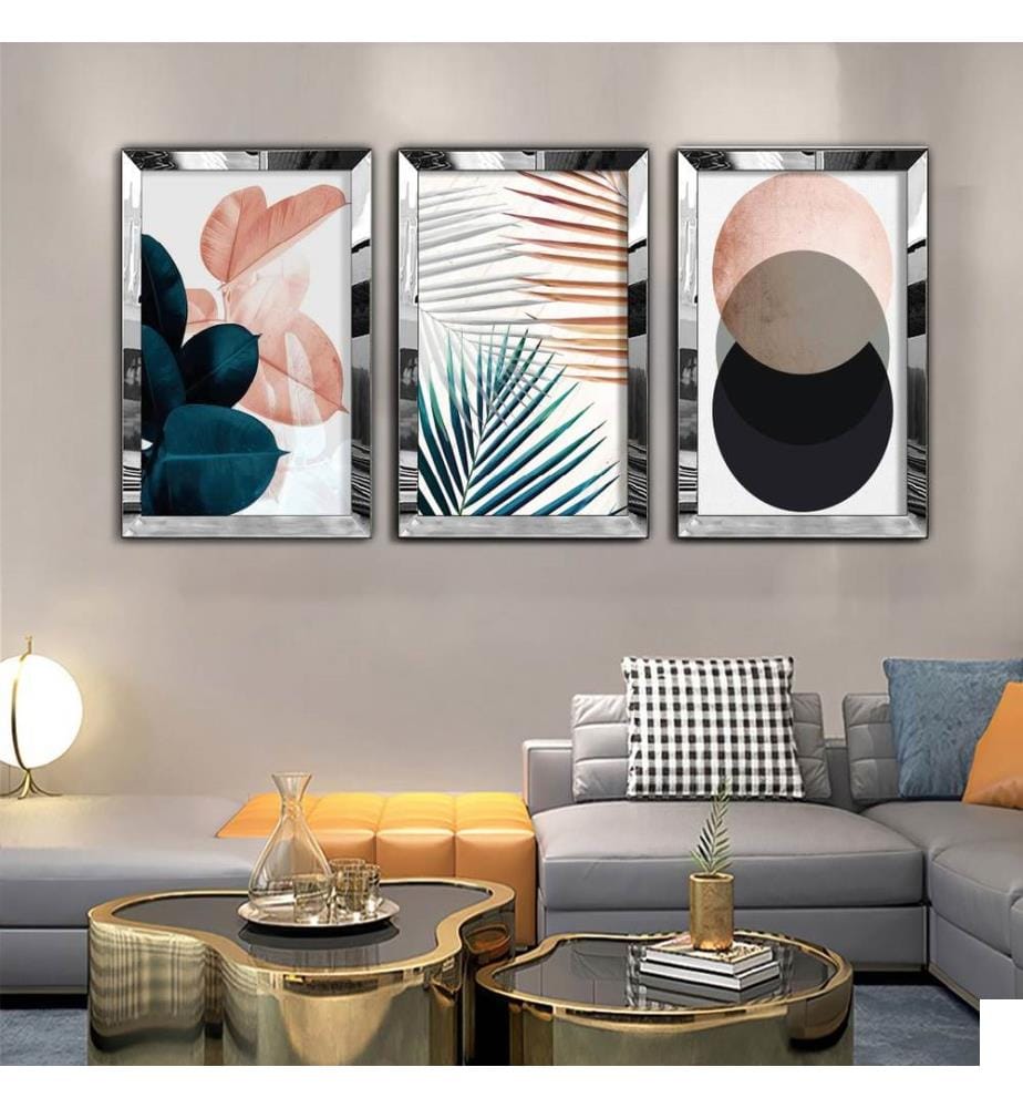 Peinture décorative en MDF et plexiglas, 3 pièces, multicolore, peinture : 100 % MDF, cadre : 100 % PLEXIGLAS
