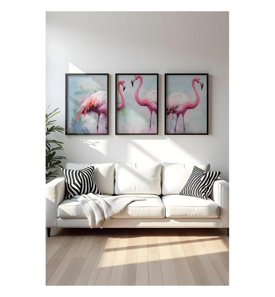 Peinture décorative sur MDF avec cadre, 3 pièces, multicolore, peinture : 100 % MDF, cadre : 100 % BOIS MASSIF