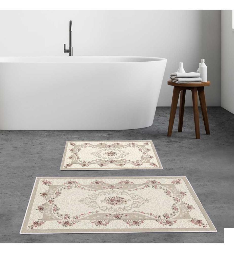Set de tapis de bain, 2 pièces, multicolore, 100% polyester, dessous antidérapant