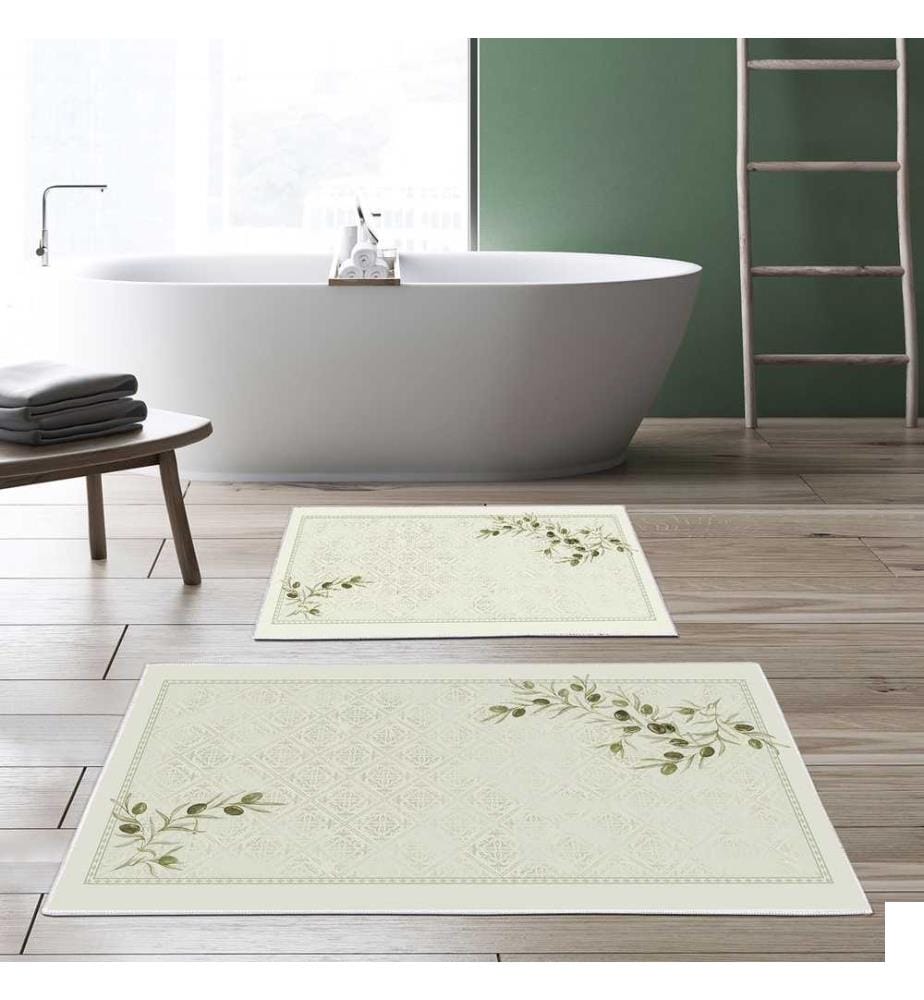 Set de tapis de bain, 2 pièces, multicolore, 100% polyester, dessous antidérapant