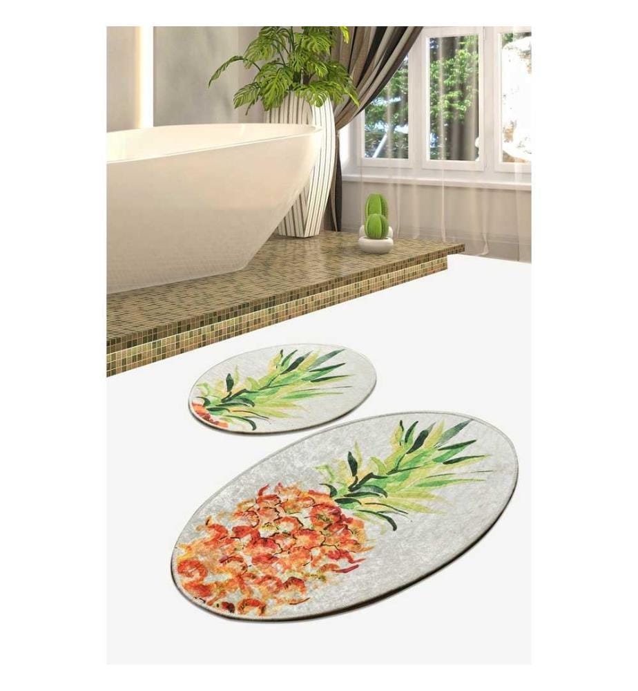 Set de tapis de bain, 2 pièces, multicolore, 100% polyester, antiallergique