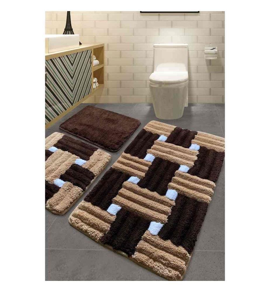Set de tapis de bain en acrylique, 3 pièces, multicolore, 100% acrylique