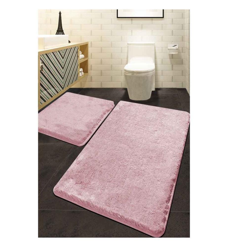Set de tapis de bain en acrylique, 2 pièces, rose, 100% acrylique