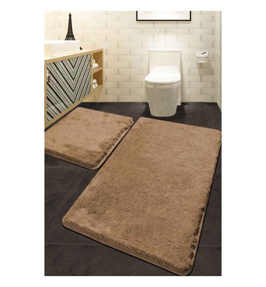 Set de tapis de bain en acrylique, 2 pièces, marron clair, 100% acrylique