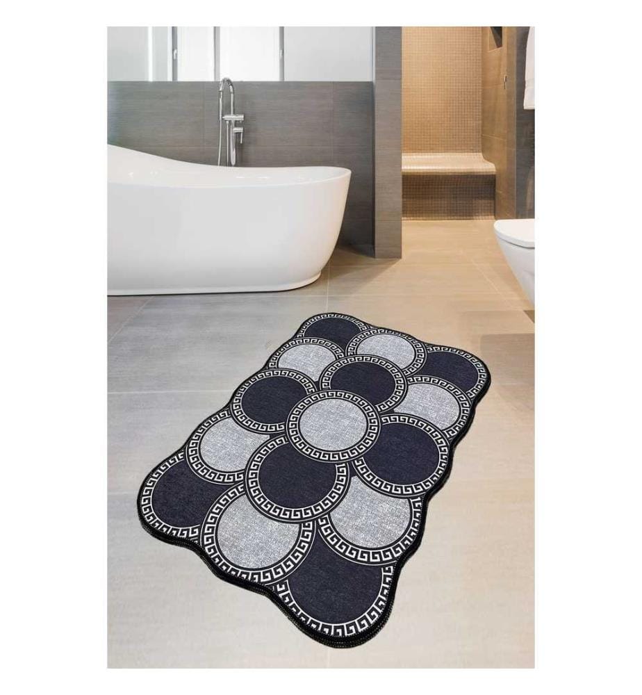 Tapis de bain, bleu foncé, gris, 100% polyester