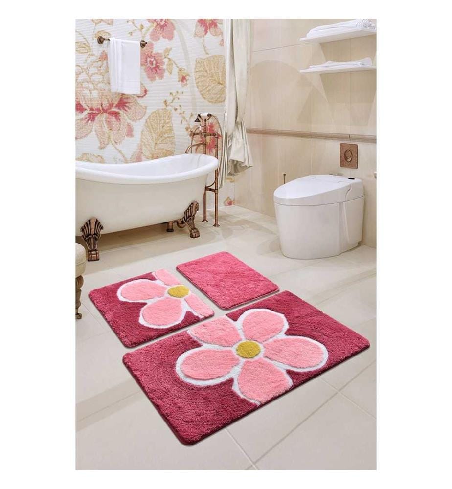 Set de tapis de bain en acrylique, 3 pièces, multicolore, 100% acrylique
