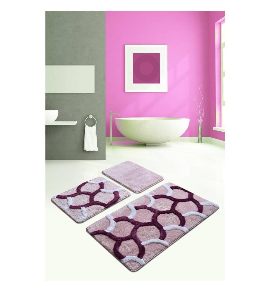 Set de tapis de bain en acrylique, 3 pièces, multicolore, 100% acrylique