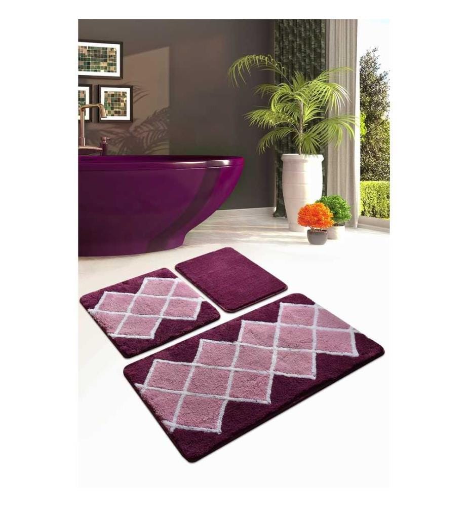 Set de tapis de bain en acrylique, 3 pièces, multicolore, 100% acrylique