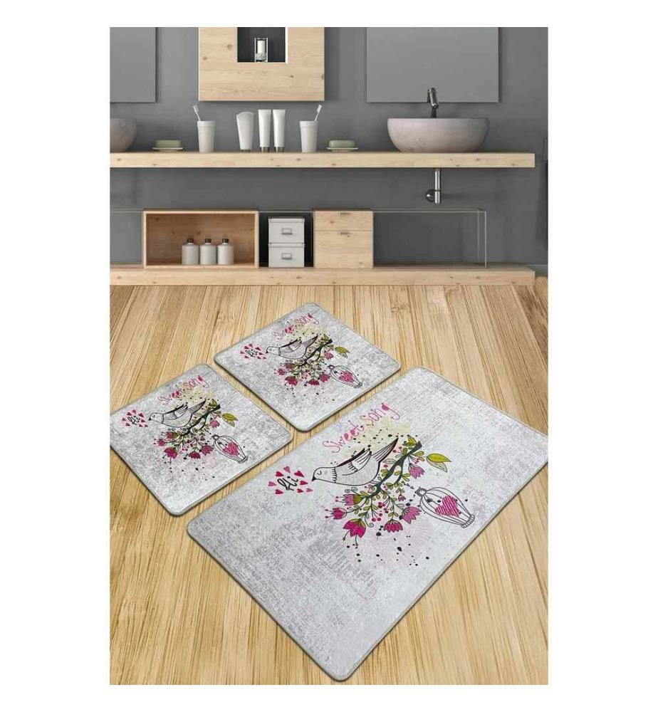 Set de tapis de bain, 3 pièces, Multicolore, 100% Polyester