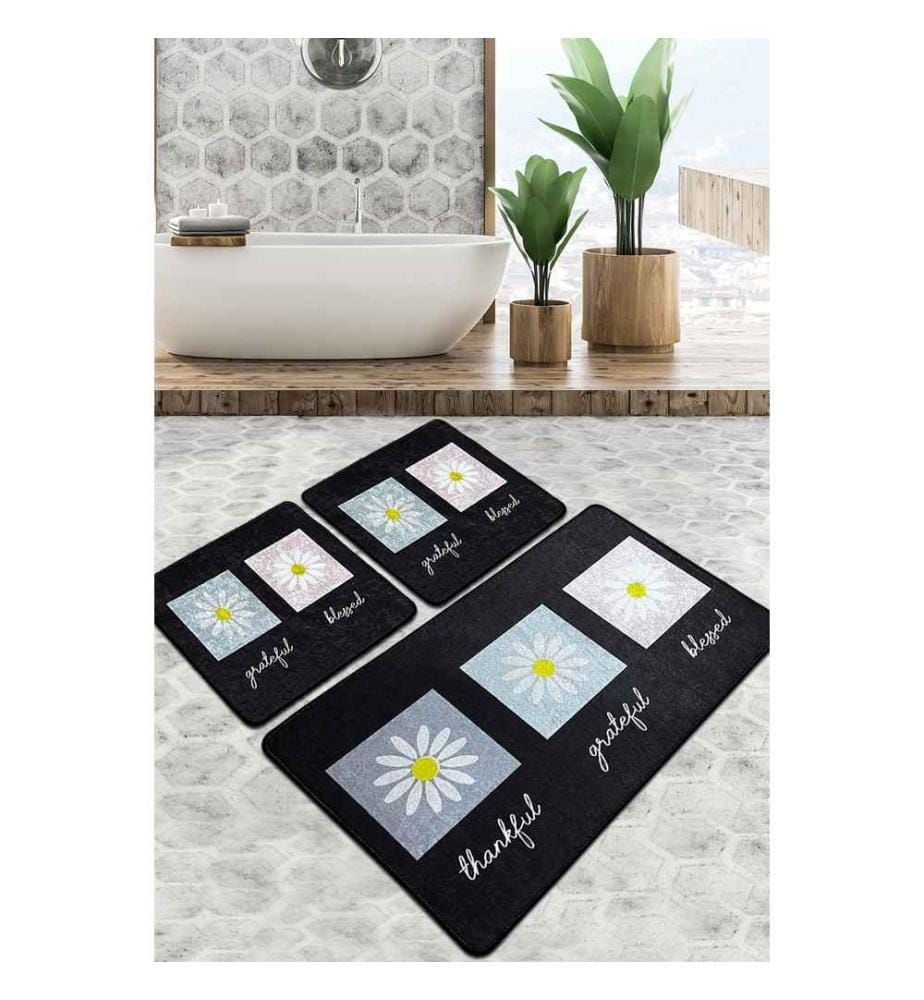 Set de tapis de bain, 3 pièces, Multicolore, 100% Polyester
