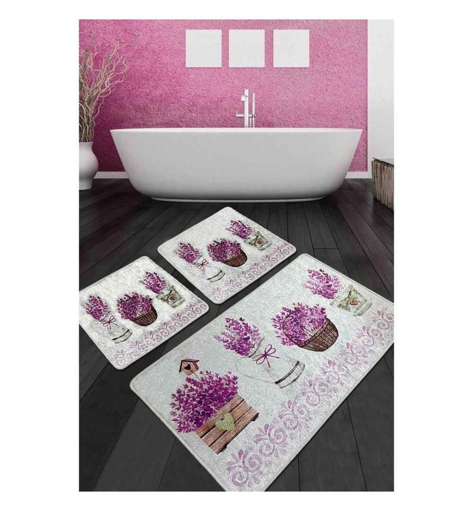 Set de tapis de bain, 3 pièces, Multicolore, 100% Polyester