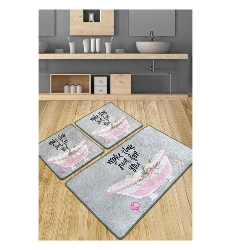 Set de tapis de bain, 3 pièces, Multicolore, 100% Polyester