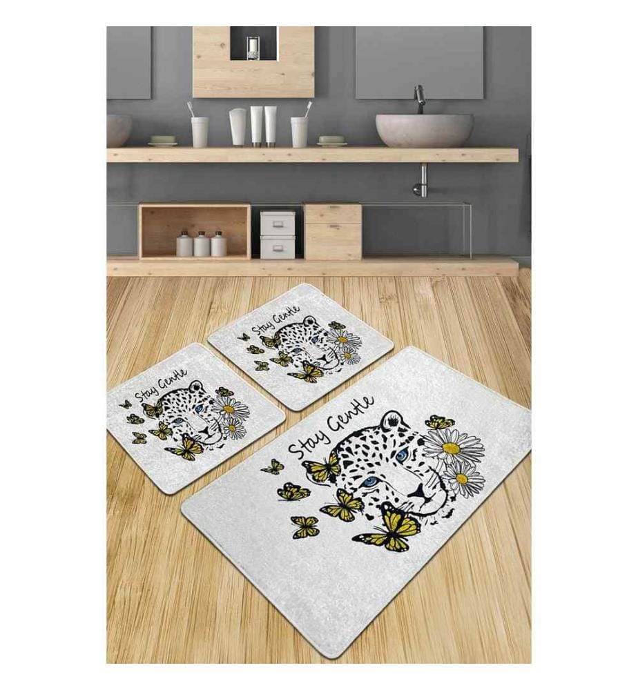 Set de tapis de bain, 3 pièces, Multicolore, 100% Polyester