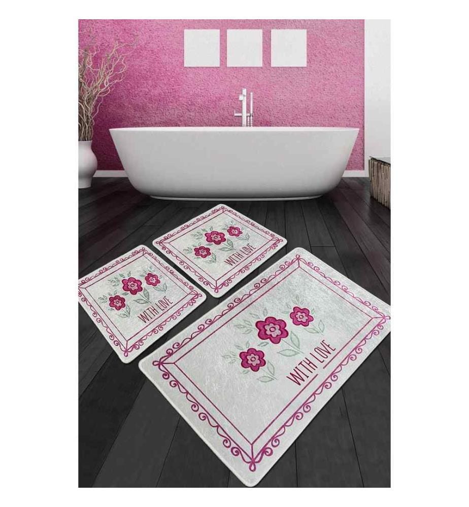 Set de tapis de bain, 3 pièces, Multicolore, 100% Polyester