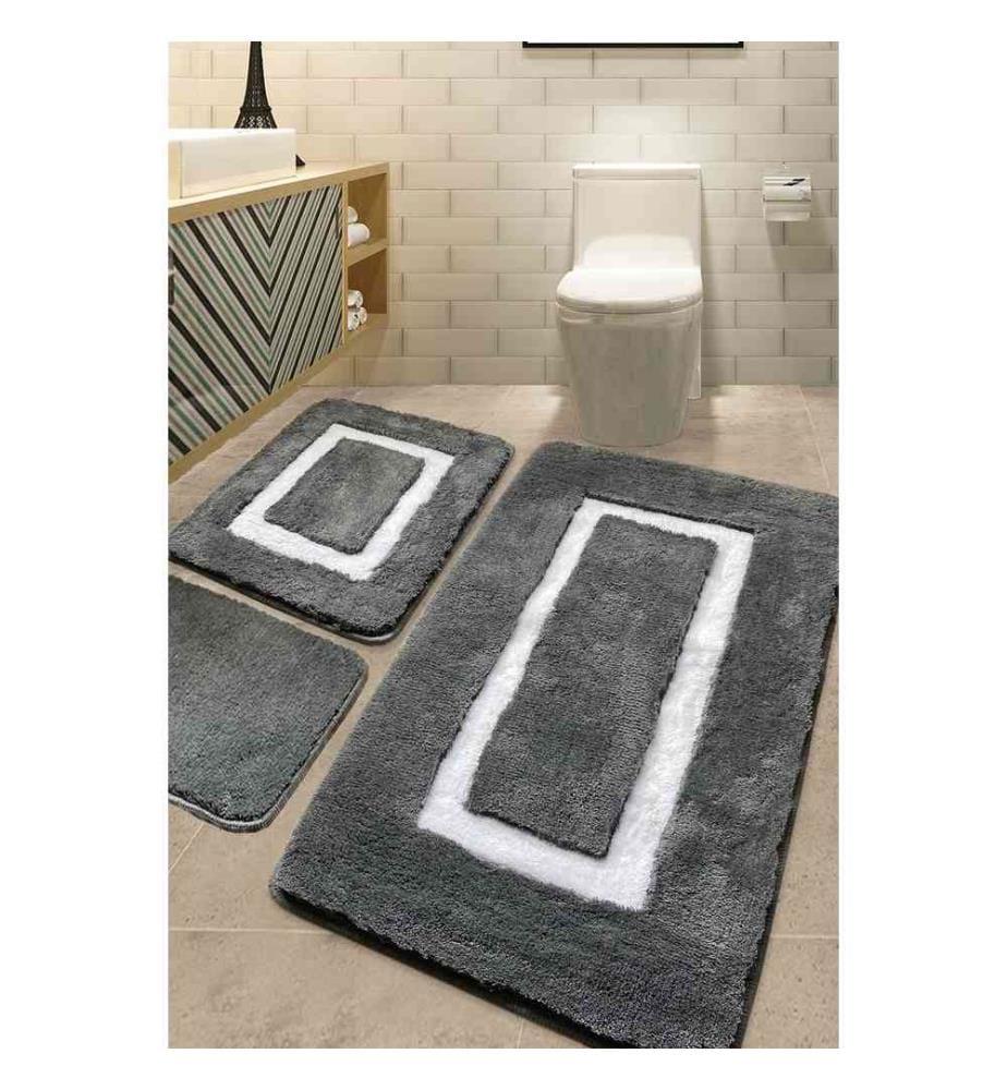 Set de tapis de bain en acrylique, 3 pièces, anthracite, 100% acrylique
