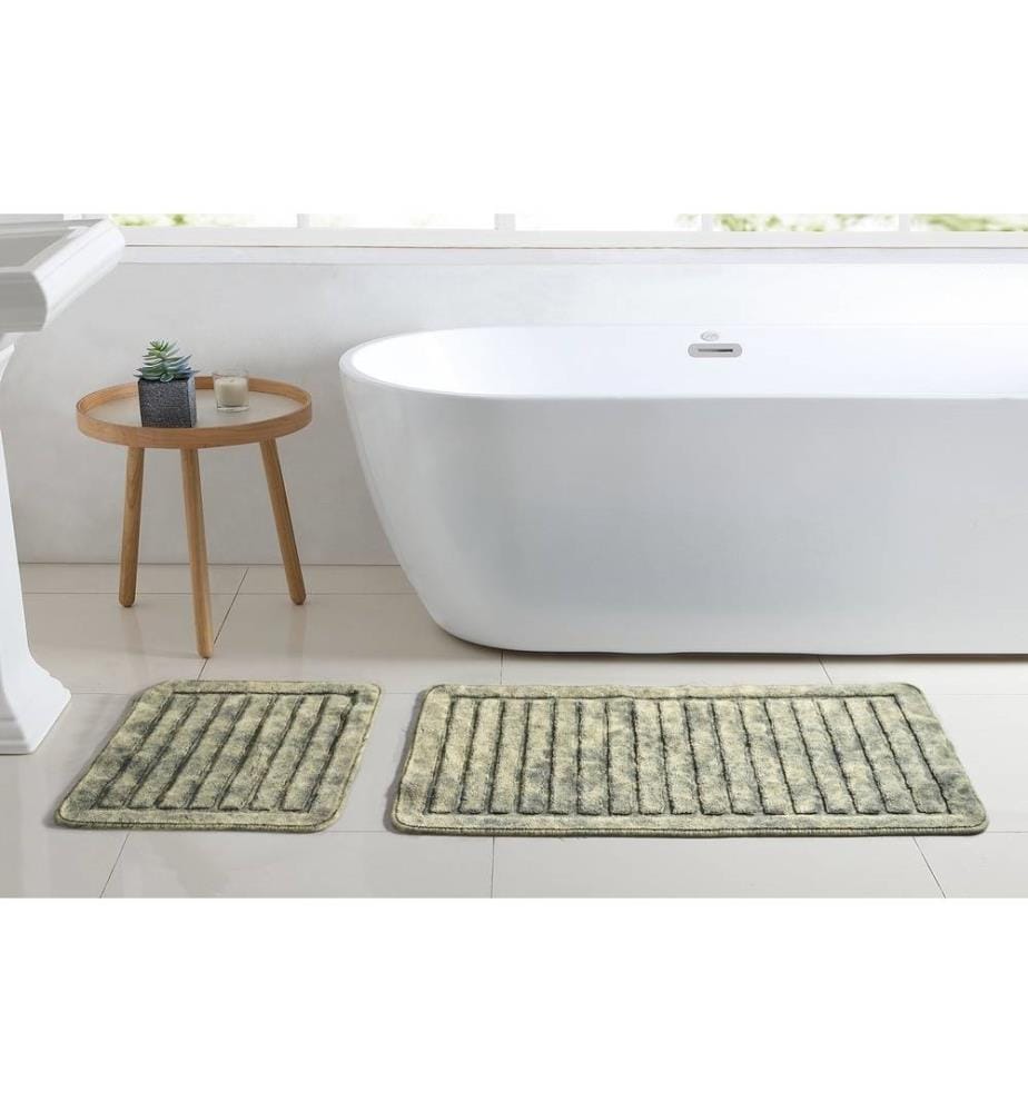 Set de tapis de bain, 2 pièces, vert, 100% coton, dessous antidérapant