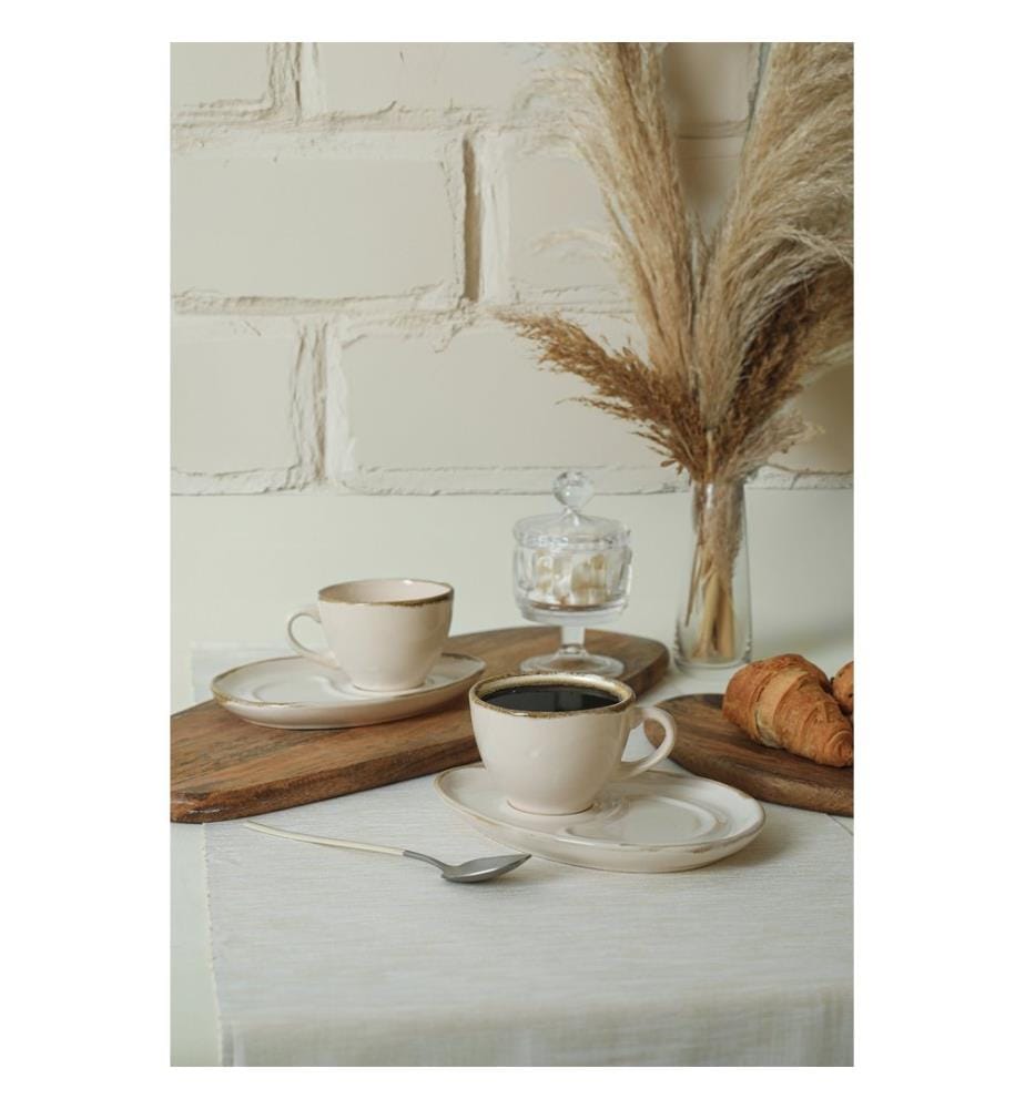 Service de tasses à thé, 4 pièces, crème, 100% Ceramic, antibactérien